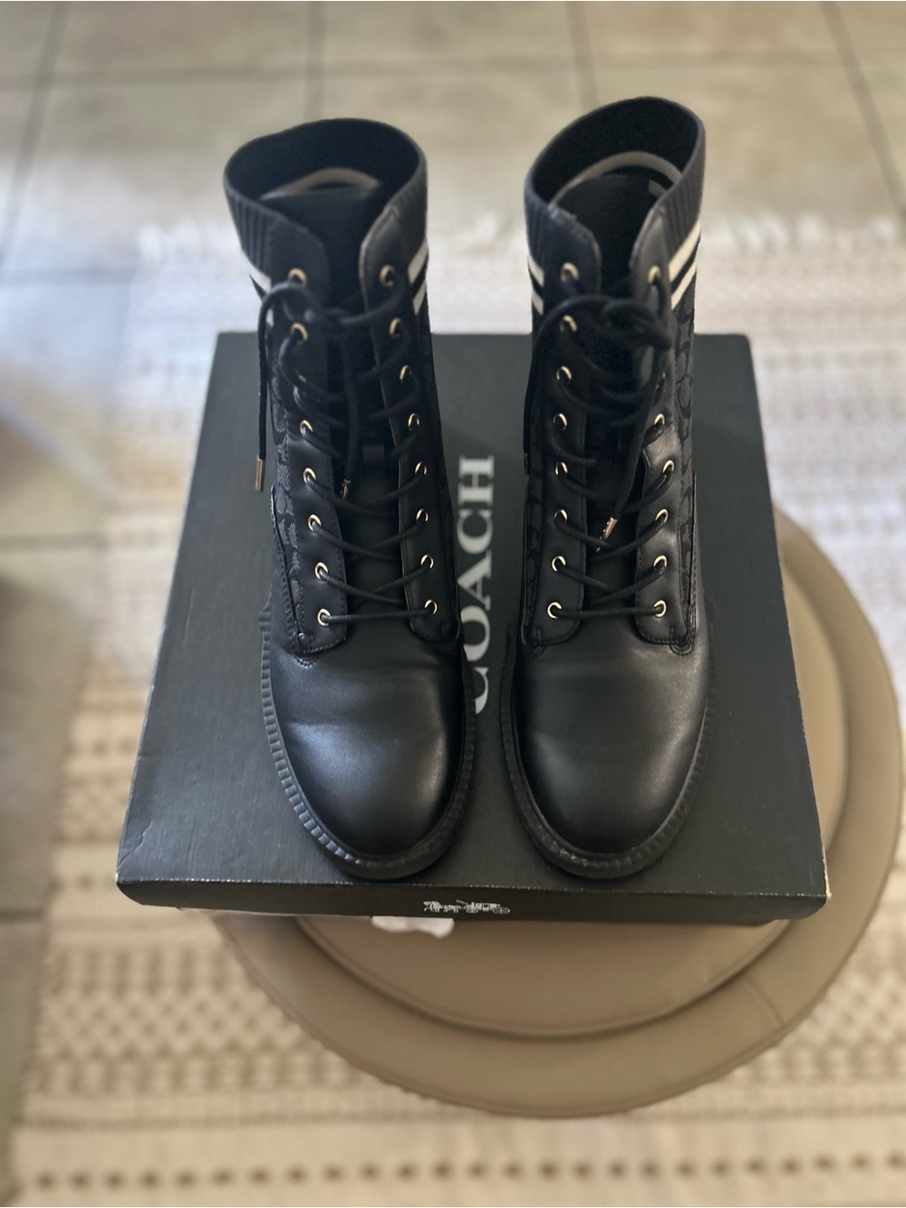 Coach Black Leather Combat Boots 10 - Picture 8 of 11